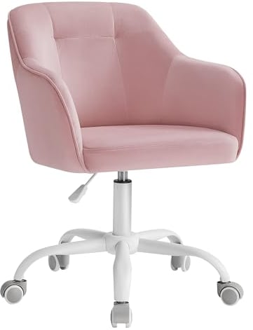 SONGMICS Homeoffice Stuhl, Drehstuhl, Schreibtischstuhl, höhenverstellbar, bis 110 kg belastbar, Samt, für Arbeitszimmer, Schlafzimmer, pastellrosa OBG019P02