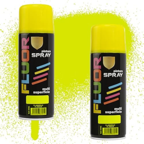 Etrexonline Pintura Spray Multicolor Profesional | 400ml | Adecuado para Metal, Madera & Plástico | Amarillo Fluorescente | Secado Rápido | Paquete de 2
