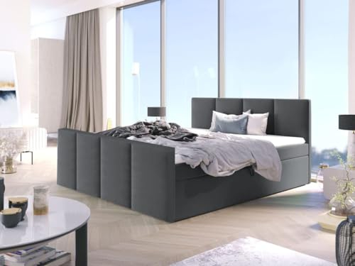 Generisch Boxspringbett Bett Doppelbett ARIS mit Fußteil, Bonell-Matratze + 2 Bettkästen, H3 (Grau - Fuego 166, 180x200 cm)