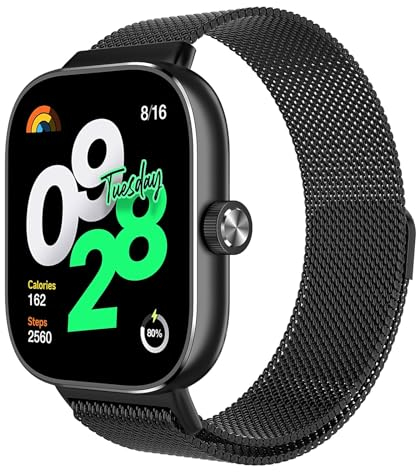 Astorgos Magnet Armband Kompatibel mit Redmi Watch 5/4, Xiaomi Smart Band 9 Pro/8 Pro, Milanaise Metall Edelstahl Ersatzarmband Uhrenarmband für Damen Herren, Schwarz
