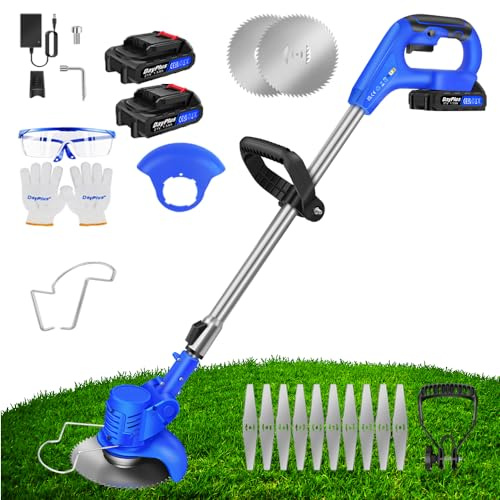 800W Akku Rasentrimmer 21V Elektrischer Rasentrimmer Elektro-Trimmer Elektrische Motorsense mit 2X 1500Ah Akku-Trimmer, Akku Freischneider Gartenkantenfräser Rasenkantenschneider für Garten, Hof