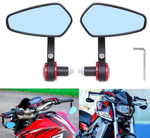 AULESSE Motorrad Spiegel, 7/8 22mm Lenkerendenspiegel, CNC Aluminium Anti-Glare, 360°Drehbar, Lenkerspiegel für Quad, ATV, Moped, Roller (Rot)
