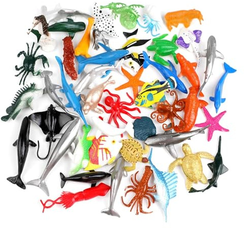 Hebterrka Mini Animales Marinos, 46 Unidades, Vinilo Surtido, Figuras de Plástico, Juguetes Educativos para Niños, Regalos de Fiesta