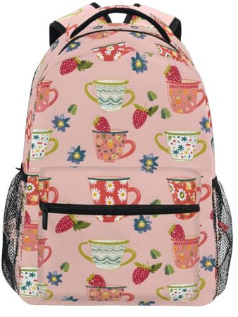 Reiacy Sac à dos tasse et fleurs avec grande capacité léger et durable pour étudiant, multicolore, S