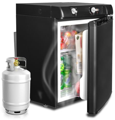SMETA Kühlschrank 12V 230V Gas,Gaskühlschrank Camping,Kühlschrank Wohnmobil 40L,Camping Kühlschrank Gas,Leiser Kühlschrank für Reisen, Cottage, Garage, Reisemobil, Propangas 30mBar, Schwarz