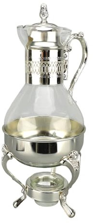 Ensemble de Cafetière en Verre Vintage, Pichet à Eau Chauffant avec Couvercle, Bouilloire à thé Chaud et Froid de Style Vintage pour la Maison, Bouilloire à thé Arabe avec (Argent)