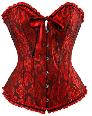 Leder Corsage Moulin Rouge Kostüm Korsett Mit Rock Kleid Halloween Damen Braun Corset Schwarz Oktoberfest Bluse BH Ohne Bügel Push Up