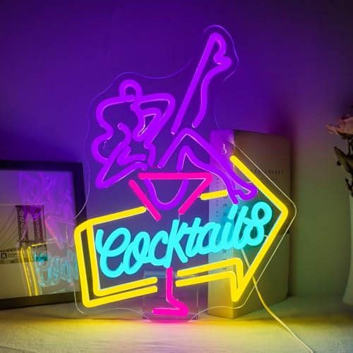 ineonlife Enseigne Néon Cocktail Lady Dimmable Enseignes Néon à Leds Colorées Bar Femmes Lumières Néon pour Décoration Murale pour Home Bar Cart Summer Beach Restaurant Man Cave Beer Cafe