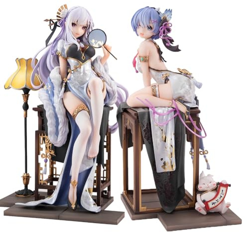 Xinnice 23cm Re:0 Actionfigur 2 Stück Rem & Emilia Cheongsam Statue PVC Sammlerstück Modell Desktop Auto Dekoration
