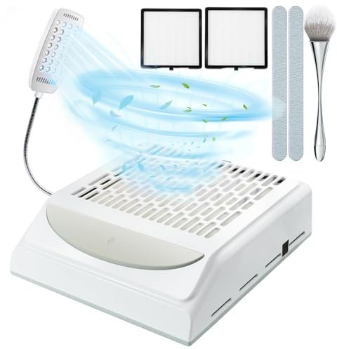 IUHFSIFS Upgrade Nail Dust Collector with 2 Filter & Light【NO.1 Super Suction 100W】 Professional Dust Extractor Nails Dust Collector Nail Salon for Nail Studio & Home - Easy to Clean