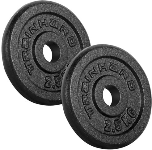 Train Hard® Hantelscheiben Set, 5/10/15/20/30/40/50/60kg,30/31mm Bohrung, Gusseisen, Gewichtsscheiben, Hantelgewichte, Fitness Scheiben (05kg, B:2.5x2)