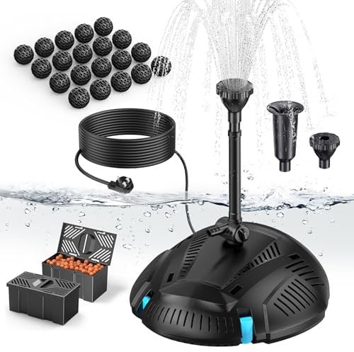 Biling Filtre de bassin 2500 l/h avec clarificateur UV, 40 W, kit complet de filtre de bassin avec pompe, pompe de bassin avec kit de filtration, pour nettoyage de bassin, entretien de l'eau jusqu'à