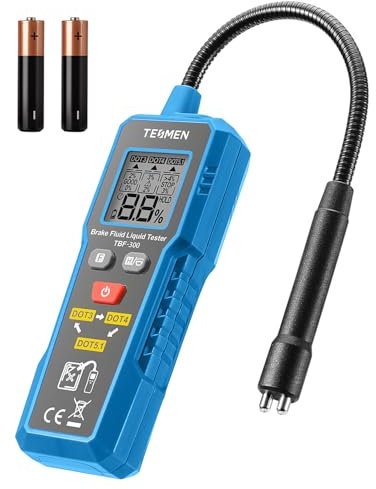TESMEN TBF-300 Bremsflüssigkeitstester, 8,5 korrosionsbeständige Schwanenhals-Sonde, für DOT3/DOT4/DOT5.1, mit Licht, Datenhaltung & Hintergrundbeleuchtungsalarm – Blau