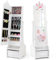 FANTASK Kinder Schmuckschrank, 2 in 1 Spiegelschrank neigbar mit Ganzkörperspiegel, Schublade & Aufbewahrunskorb, Schmuckständer Schminkspiegel Einhorn, 31,5 x 30 x 115 cm (Weiß)