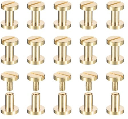 sourcing map 25Pack Brass Chicago Screws, 7x8mm Flat Head Screw Back Binding Post Nail Stud Rivets for DIY Leather Craft Belt Strap, Brass Tone