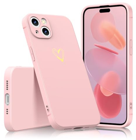 ScandiCasis for iPhone 15 Cute Case, Heart Pattern Soft Silicone Phone Case Protective Shockproof Cover for Women Girls, Pink