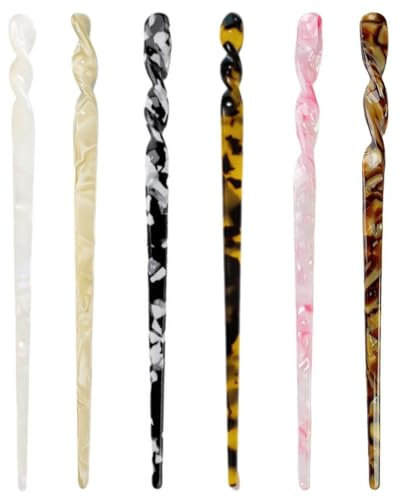 TPZORJX 6Pcs unidades de palillos para el pelo de acetato, caparazón de tortuga,palillos de leopardo, horquillas retro, estilo vintage, horquillas chinas largas para Mujeres y Niñas