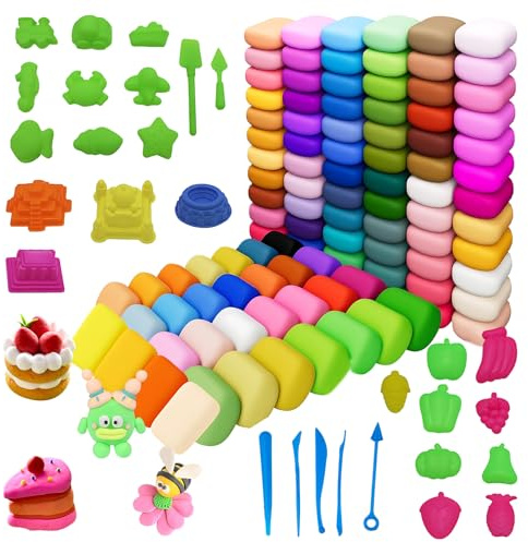 Modelliermasse Lufttrocknend Ton,Air Dry Clay Set,Modelliermasse 100 Farben Set Lufttrocknend Bastelton Weich DIY