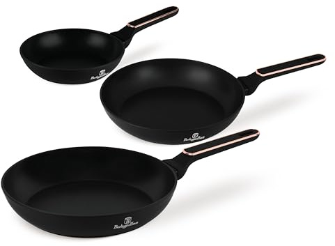 Berlinger Haus Pfannenset mit Antihaftbeschichtung (3-teilig), geschmiedetes Aluminium, TitanPro, Induktion, ergonomischer Griff, Schwarz/Rosa, Kollektion Black Rose