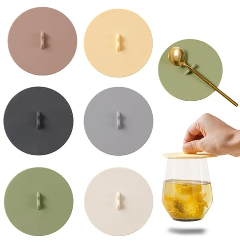 6 Farbige Silikon-Becherdeckel, Silikon Glasabdeckung Trinkglas, Food-Grade Silikons Wasser Cup Deckel， Wiederverwendbarer Staubabdeckung Für Tee Tassen, Bier, Milch Und Getränke(Stil5)