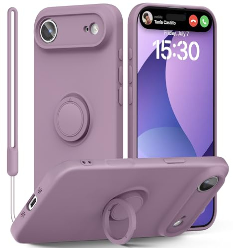 pcgaga Silicone Phone Case for iPhone 17 Air 6.5 Inch with [Ring Holder Stand] [Wrist Strap] [Microfiber Lining] Ultra Slim Shockproof Protective Cover, 6.5, Purple