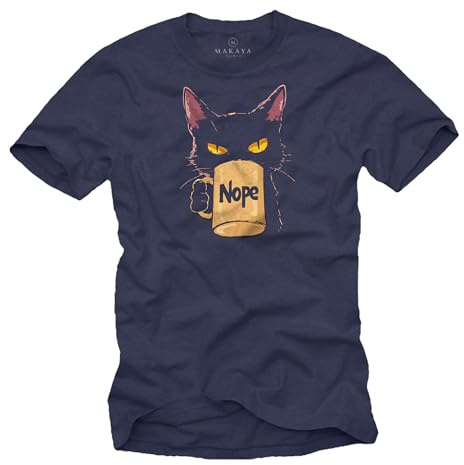 Makaya T-Shirt Homme Chat Drôle avec Motif Chat et Tasse de Café Nope