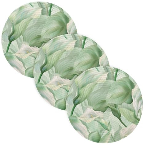 Calla Lily Flower Pastel Colors Mint Green 3 Pcs Trivet Set for Microwave Stove 15in Cooking Potholder Set Holder Kitchen Gadgets