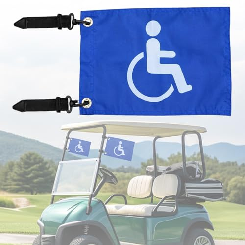 Behinderte Handicap-Flagge für Golfwagen, Boot, Fahrrad, blaue Sicherheits-Golfflagge mit Gummibandhalterung, 22,9 cm L x 15,2 cm B (1)