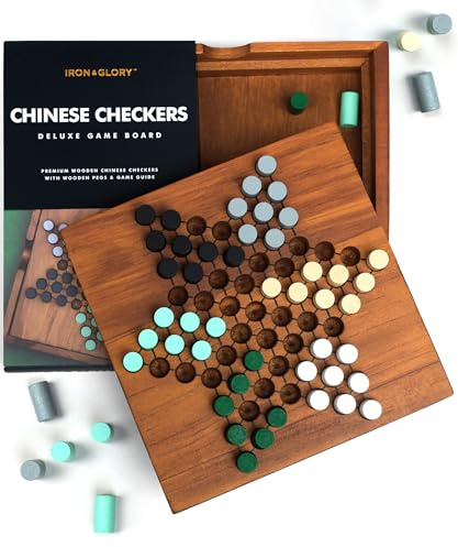 Iron & Glory Chinese Checkers | Board Games | Wooden Checkers Set | Classic Strategy Games for Adults | Wooden Pegs | Portable Puzzle in Gift Box | Family Game Night Play | Travel Board Puzzle