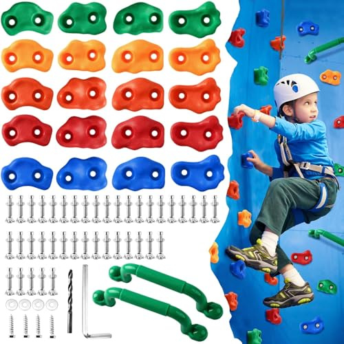 OBYCPIN Klettergriffe Set 20 Stück für DIY Kletterwand – Klettersteine inkl Schrauben und Montagezubehör für Innen und Außen