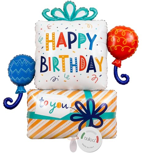 balloa Globo de papel de aluminio XXL Happy Birthday Regalo con globos, globo de helio, decoración de cumpleaños, decoración de fiesta de cumpleaños, idea de regalo para niños y adultos, globo premium