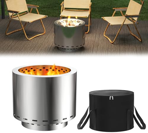 YRHome Tragbarer Rauchfreier Holzofen Outdoor Edelstahl Feuerschale Feuerstelle Feuertonne Feuerkorb mit Tasche Winddicht, Campingkocher Terrassenofen für Camping BBQ ⌀49cm, Höhe 40cm