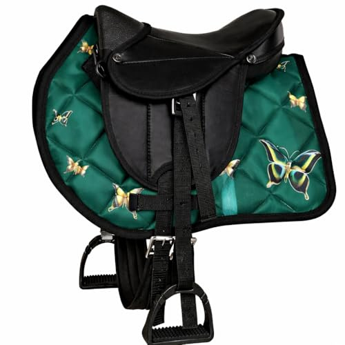 German Riding Shetty Sattelset Little Colour Star Butterfly | Holzpferd Sattel - Holzpferd Zubehör - Sattel Steigbügel Riemen Gurt Schmetterling Schabracke