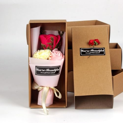 Eawfgtuw Seifen-Blumenkasten mit 3 Nelken-Rosen, künstliche Blumen und Duft, dekoratives Geschenk für Muttertag oder Frauentag, rot, rosa, blau, lila Optionen (lila)
