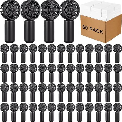 Woanger 60 Pcs Mini Fans Portable Handheld Fan Bulk Battery Operated Personal Small Fans Powerful Eyelash Hand Fan for Wedding Summer Travel Camping, Not Included AA Battery (Black)