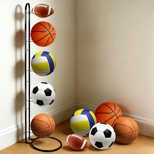 SUPRBIRD Supporto in metallo nero a 5 livelli,supporto per palloni, camera da letto,telaio rimovibile,rack di stoccaggio per palle,adatto per palloni da calcio, pallavolo, palloni da basket