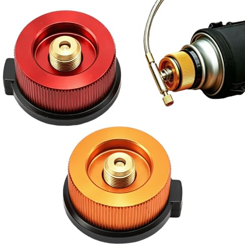 Lethra Portable Gas Refill Adapter 2PCS, Lightweight Stove Convert Connector Butane Canister to Screw Gas Cartridge for Hiking Picnics BBQs Camping Other Outdoor Activities (Red+Yellow)