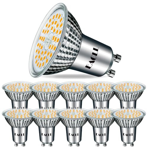 EACLL GU10 LED Warmweiss 10W Ersetzt 140W Halogen Leuchtmittel, 10er-Pack. 1050 Lumen 3000K Birnen, AC 230V Flimmerfrei Strahler, Abstrahlwinkel 120 Grad Spot, Nicht Dimmbar Ø50xH53mm Reflektorlampen