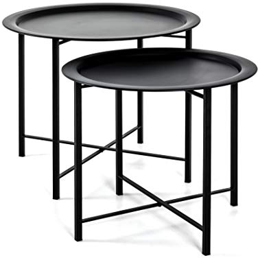 HAKU Möbel Couchtisch 2er Set schwarz, Metall - Maße: H 44/49 cm x Ø 52/62 cm, Style: Art Deco