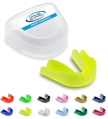 GAME GUARD - Protège-dents pour la boxe, le rugby, le hockey, le karaté, le taekwondo/protège dent pour enfant, junior de 8, 9, 10, 11, 12 ans. Approuvé CE - Protège leurs dents et leurs (Jaune)
