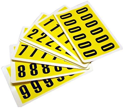 Self-Adhesive Labels Numbers 0-9 Easy Warehouse Identification, Clean Peel, Leaves No Residue, Yellow And Black - 21mm High X 38mm Wide (1 Card For Characters)