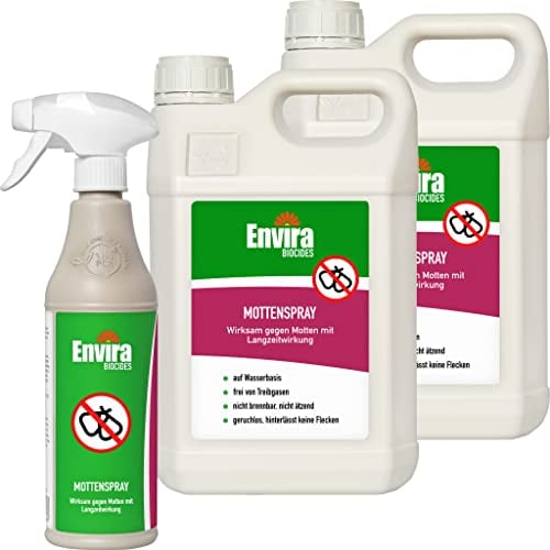 Envira Motten Abwehrspray 500 ml + 2 x 5 Liter - Spray mit Langzeitwirkung gegen Motten, Kleidermotten & Lebensmittelmotten - Mottenschutz für Kleiderschrank - Mittel gegen Motten in der Wohnung