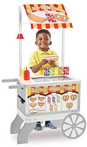 Melissa & Doug Snacks & Sweets Food Cart - Pretend Play Wooden Shop With Toy Food, Large Playset, Accessories, 3+, Gift for Boy or Girl