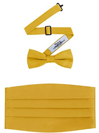 S.H. Churchill & Co. Formelles Herren-Fliegen- und Kummerbund-Set aus Satin, Gold, Einheitsgröße