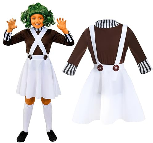 Girls Chocolate Factory Worker Costume - Children’s School Book Week Day Character Fancy Dress Up Outfit for Kids Halloween Brown White Top + Skirt