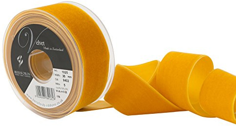 Berisfords Velvet Ribbon Gold 45mm - Nylon Craft Ribbon for Sewing, Gift Wrapping and Hair Accessories