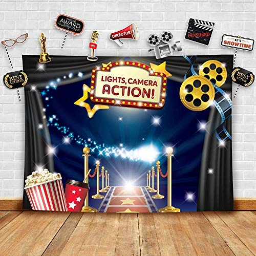Glittery Garden – Hollywood Filmthema Fotografie-Hintergrund & Studio-Requisiten, Schwarz, Polyester, Partys, inkl. bedruckte Requisiten, Strohhalme, Klebepads & Acryl-Klebeband