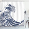 ABAKUHAUS Vague Japonaise Rideau de Douche, Vintage Oriental, Tissu Ensemble de Décor de Salle de Bain avec Crochets, 175 cm x 240 cm, Bleu Marine Blanc