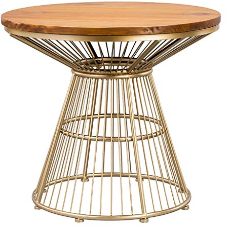 WXiaJ-Kaffetisch Massivholz Kiefern Couchtisch/Beistelltisch, Schmiedeeisen Draht Durchmesser Tischgestell, Taille Design, verwendet in modernen Home Hotel, Runde, Gold