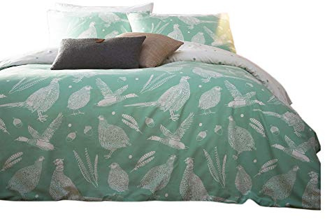 Creative Cloth Moorland Birds DUVet Set, Polycotton, Green, King